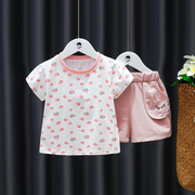1-2-3岁女童短袖t恤夏装休闲短裤两件套夏季6个月女宝宝婴儿套装