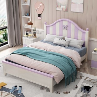 儿童床1.5米女孩单人床，卧室公主床欧式粉红色，儿童房家具组合套装