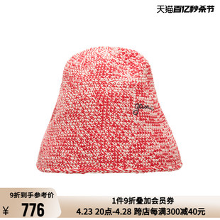 GANNI 红色字母logo刺绣女士针织渔夫帽盆帽
