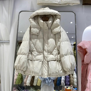 2023冬羽绒服女中长款连帽加厚双袋盖韩版收腰反季白鸭绒(白鸭绒)外套