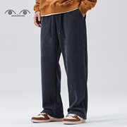 极简主义高品质复古细条灯芯绒潮牌休闲裤男士卫裤宽松直筒运动裤