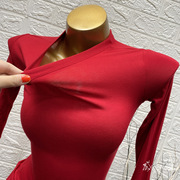 韩国东大门女一直想要的红色!显身材紧身常规长袖t恤打底衫秋冬