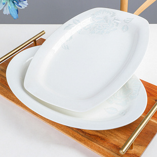 骨瓷创意长方形椭圆形家用鱼盘简约北欧蒸鱼碟子，陶瓷菜盘酒店餐具