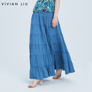 vivianliu红英a1837401夏女装(夏女装)度假针织塔裙长裙半身裙