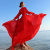 三亚沙漠旅游衣服超仙红色大摆拖尾拍照长裙飘逸海边度假沙滩裙女