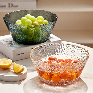 透明水晶玻璃沙拉碗水果盘家用客厅茶几日式大碗，轻奢高级大号果盆