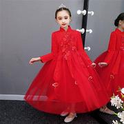 加绒女童秋冬装礼服长裙，儿童小孩蓬蓬纱裙，连衣裙红色演出公主