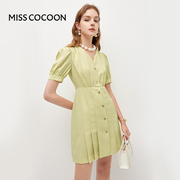 misscocoon法式小a裙，2022夏女设计感小众气质收腰百褶连衣裙