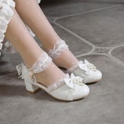 2023夏包头(夏包头)凉鞋，女洛丽塔公主鞋中跟lolita粗跟甜美蝴蝶结女鞋