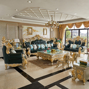 欧式真皮沙发 124组合实木雕花客厅大户型别墅奢华新古典沙发高档