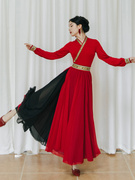 时尚中国红高级套装女优雅复古民族风，舞蹈服上衣半身裙腰带三件套