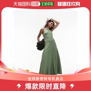 香港直邮潮奢 Topshop 女士 针织撞色缝线中长柱型连衣裙(卡其色)