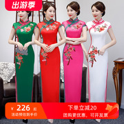 旗袍年轻款高端中国风老上海改良版红色大码演出长款走秀优雅复古