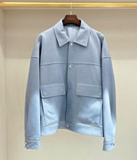 韩国包税 潮牌 wooyoungmi SS24 蓝色羊皮口袋皮夹克 皮衣