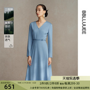 粉蓝衣橱三醋酸新式复古风针织裙2023冬款优雅收腰气质长袖连衣裙