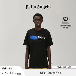 Palm Angels经典款男女同款黑色NEW YORK喷漆印花短袖圆领T恤