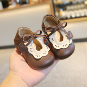 春秋季女宝宝鞋子1一2岁小童公主单鞋，婴儿皮鞋防滑软底女童学步鞋