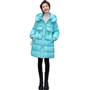 亮面免洗羽绒棉服女中长款冬季韩版宽松显瘦加厚保暖外套
