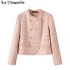 拉夏贝尔/La Chapelle秋季流苏圆领双排扣外套女短款长袖上衣
