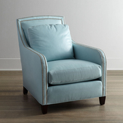 美式乡村单人沙发椅，法式复古蓝色皮艺设计师沙发，老虎椅休闲椅家具