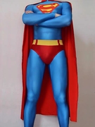 超人紧身衣 蓝色连体超人服装带披风，弹力印花cosplay表演服