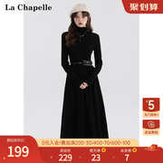 拉夏贝尔/La Chapelle秋冬季高领修身显瘦收腰纯色针织连衣裙长裙