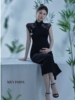 2023孕妇照服装影楼中国风中式复古黑色丝绒旗袍艺术拍照礼服