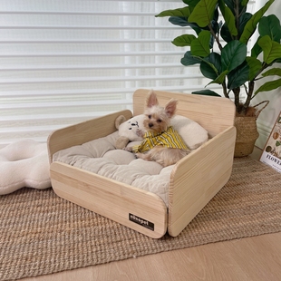 宠物实木猫狗小床沙发窝垫小型犬泰迪比熊，离地四季通用原木风木床