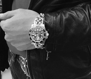 潮牌剋儸伈朋克CHEXO925纯银复古手链表带手表链十字花纹GD表链