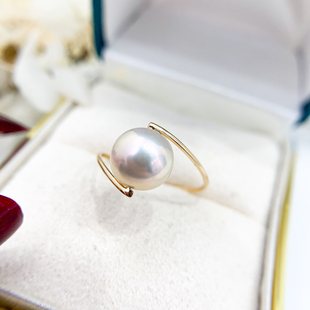 DIY珍珠小配件 G18K黄金珍珠戒指空托 时尚款指环 配8-11mm圆珠
