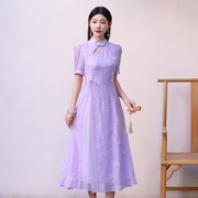 新中式改良奥黛旗袍年轻款春夏中国风高端气质显瘦复古仙气连衣裙