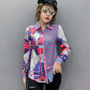 2021春装韩版时尚印花衬衫，女长袖设计感波点气质洋气打底衬衣