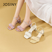 卓诗尼时装凉鞋，女2024夏季气质法式仙女，风白色粗跟凉鞋女鞋