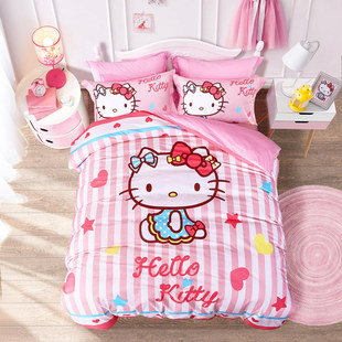 哈喽KITTY凯蒂猫床上三/四件套纯棉被罩四季薄款kt猫儿童家纺宿舍