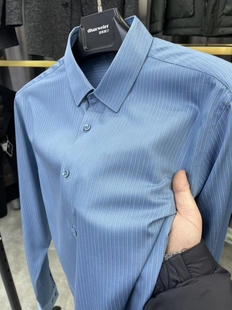 高级感条纹含桑蚕丝衬衫男士长袖24年春季衬衣商务休闲寸衫潮