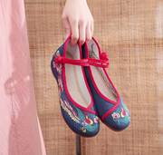 老北京布鞋绣花鞋女款汉服鞋牛筋，底内增高单鞋坡跟红色广场舞女鞋