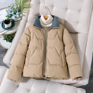 糖果色棉服女短款小个子2023年冬季宽松立领轻薄外套，洋气棉衣