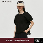 iiiviviniko春夏，宽松泡泡袖褶皱，圆领上衣女m124008183d