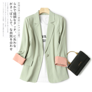 牛油果绿色七分袖休闲西装外套女薄款夏季气质洋气小个子西服