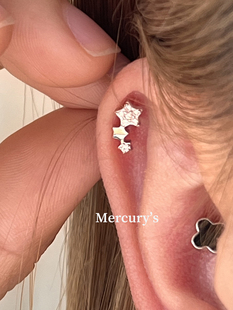 Mercurys闪钻流星耳骨钉三颗星星耳钉拧螺丝纯银耳饰简单耐看百搭