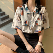 雪纺港味衬衫女夏季薄款韩版宽松学生设计感小众日系短袖上衣ins