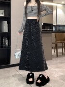 黑色复古PU皮裙女秋冬季2023直筒休闲a字长裙时尚韩版半身裙