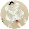 立领雪纺上衣长袖女蕾丝，荷叶边白色，衬衣韩版秋季洋气小衫衬衫