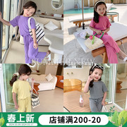 女童夏装套装2023儿童夏天纯色简约衣服女宝宝夏季运动两件套