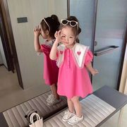 甜美女童连衣裙2023夏季海军领爱心纯色休闲韩版女短裙潮