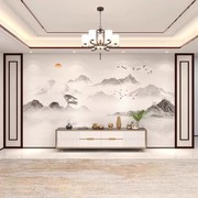 新中式水墨山水画墙纸客厅电视背景壁布卧室壁纸影视墙布壁画