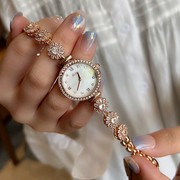 ins质手链镶钻表带士手表女时尚圆形石英金属玫金色普通国产腕表