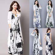 夏2024女装韩版棉麻连衣裙宽松时髦套装裙时尚两件套裙子潮