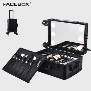 facebox专业拉杆化妆箱，带灯led可调光大容量，彩妆纹绣工具箱跟妆箱