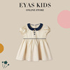 eyas女童圆领单排扣连衣裙，2024夏季法式高级娃娃，领短袖公主裙
